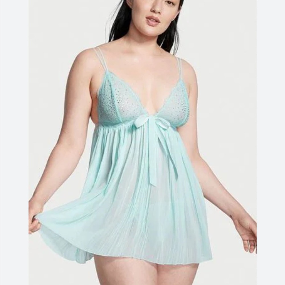 Victoria's Secret Light Blue Lace Babydoll size L lake new